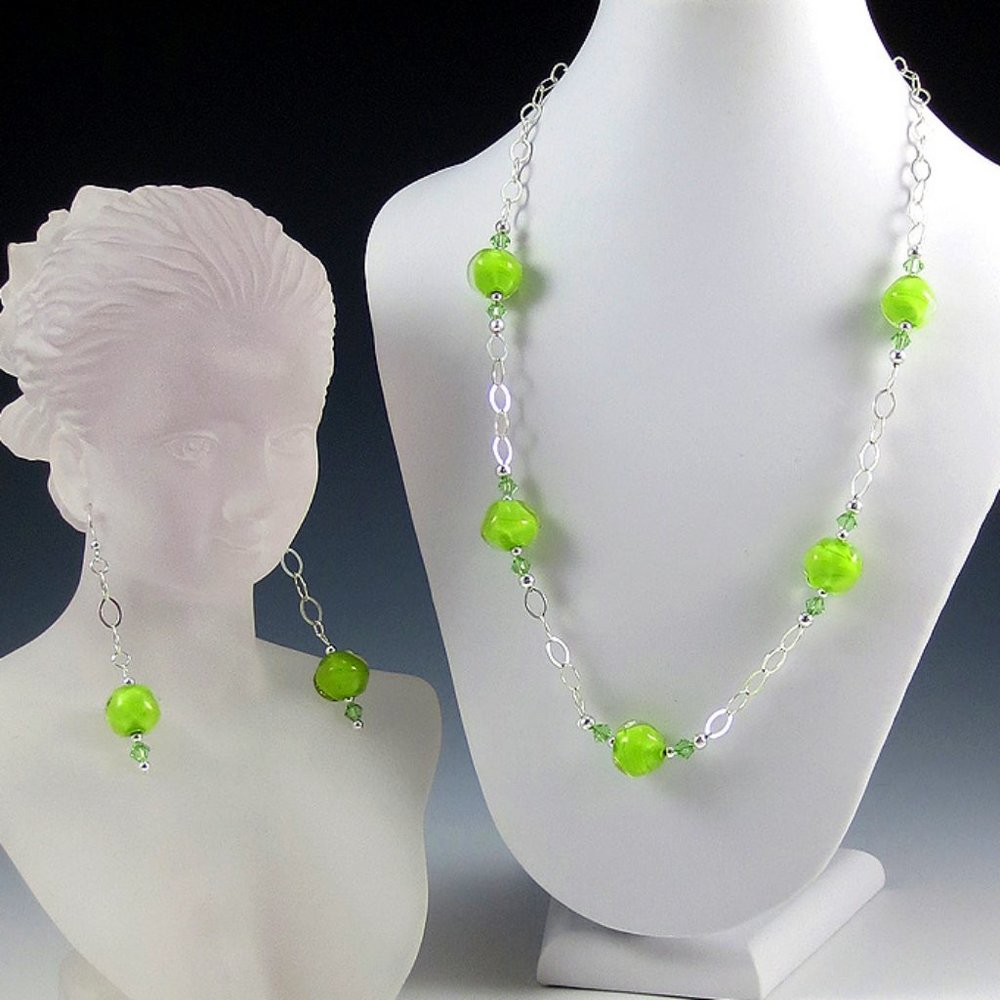 Lampwork Glass, Crystal, Sterling Jewelry Set